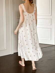 Dream Adore Sweet Bear Print Frill Trim Women's Camisole Nightgown - Apricot - View 6