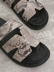 SHUZIA 女士舒适露趾平底厚底日常基本款PU蛇纹拖鞋 - 彩色 - 查看 5