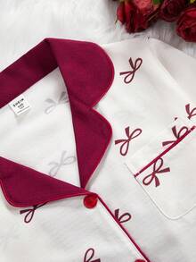 SHEIN 2件套女童蝴蝶印花长袖开衫和裤子休闲舒适家居服套装 - 彩色 - 查看 5