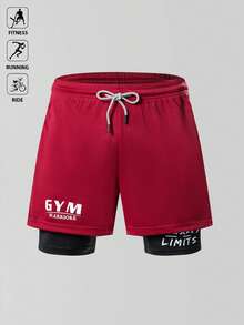 Gym Rark 男士印花双层抽绳腰运动短裤运动短裤 - 酒紅色 - 查看 7