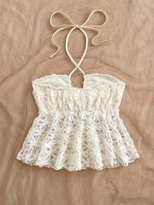 Soleia Women's Vacation Oil Painting Style Print Front & Middle Keyhole Tie Neck Camisole, Autumn/Winter Undershirt - Pink - View 2