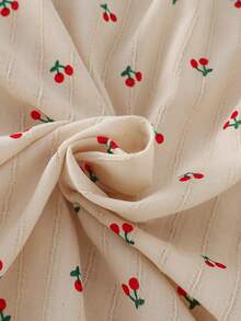 Girls' Korean Ins Style Sweet Cherry Print Bicolor Soft Cotton Dress With Ruffle Hem And Cuffs, Suitable As Casual Nightgown - Multicolor - View 3