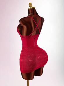 Amplova Y2K Women's Contrast Lace Camisole Top And Bodycon Mini Skirt Sexy 2 Pieces Set Lace Triangle Cup Semi-Transparent Tight Mini Sexy Sleeveless Camisole Waist-Cinching Two-Piece Set Summer Outfit For Women Spring Women Beach Outfit Vacation Outfits Women Casual Outfit For Women Party Outfit - Red - View 8