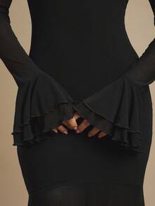 Silquee Váy dài tay bèo nhún cổ vuông màu đỏ tía gợi cảm thanh lịch, thích hợp cho những buổi hẹn hò lãng mạn, đám cưới, tiệc tùng, mặc hàng ngày, tiệc tùng, tụ tập, đi chơi đêm, câu lạc bộ đêm, sự kiện cocktail - màu đen - Xem 6