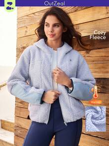 OutZeal 女士冬季保暖户外抓绒圣诞套装长袖露营徒步拉链外套带口袋 - 淺藍色 - 查看 11
