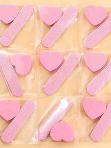 2sets/5sets/10sets/20sets Pink Manicure Tool Kit: Mini Nail File, Heart-Shaped Buffing Sponge, Crystal Stick, Great For Polishing Jewelry & DIY Nails - Pink - View 4