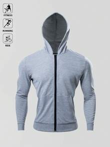 Gym Rark 男友风男士纯色简约休闲连帽长袖夹克外套，拉链休闲纯色长袖夹克慢跑运动夹克健身上衣秋季透气 - 灰色 - 查看 8