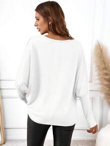 EMERY ROSE Women's Casual Solid White T-Shirt, Suitable For Spring, Autumn And Winter Carnival Batwing Sleeve Top - Multicolor - View 2