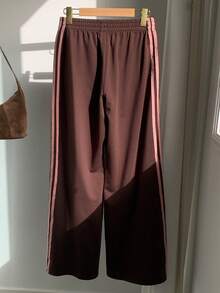 Comfortcana Kontrastrandiga mjukisbyxor med vida ben för kvinnor, avslappnade - Kaffebrun - Visa 2