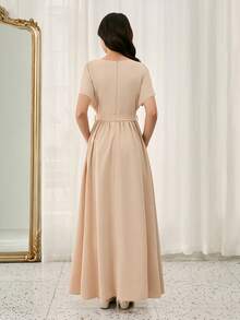 Đầm dự tiệc thanh lịch cổ tròn, đính ren, eo nhún, xẻ tà cho thiếu nữ, màu be, màu mơ, đầm dài, màu sâm panh, đầm màu be, đầm dài cho bé gái, đầm sâm panh cho thiếu nữ, đầm màu be cho bé gái, đầm màu nude, đầm màu be cho thiếu nữ, đầm sinh nhật cho thiếu nữ, quần áo thiếu nữ, đầm mùa hè, đầm maxi, đầm đi nghỉ mát, đầm màu nude cho bé gái - Rượu sâm banh - Xem 2