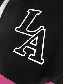 Manfinity Campus Court Aesthetic Post--Men's Turndown Collar Zipper Half Placket Letter Print Casual Versatile Commuting Long Sleeve Sweatshirt - Pink - View 4