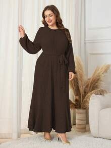 Lacomfia Plus Size Women Knitted Long Sleeve Crew Neck Casual Long Dress, Autumn/Winter