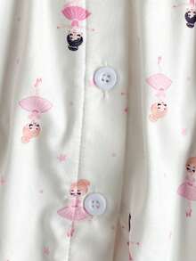 Young Girls Pajamas-2 Piece Pajama Set Round Neck LongSleeve LongPants TwoPiece Ruffle Collar Elastic Cuffs Ruffle Hem AllOver Ballerina Print White Pink Black Cozy Versatile Sleepwear Bedtime Sleepovers Holiday Gift FourSeasons 2026 NewYear MustHave Girls Pajama Set Kids Pajama Set Ballet Pajama Set - Beige - View 5