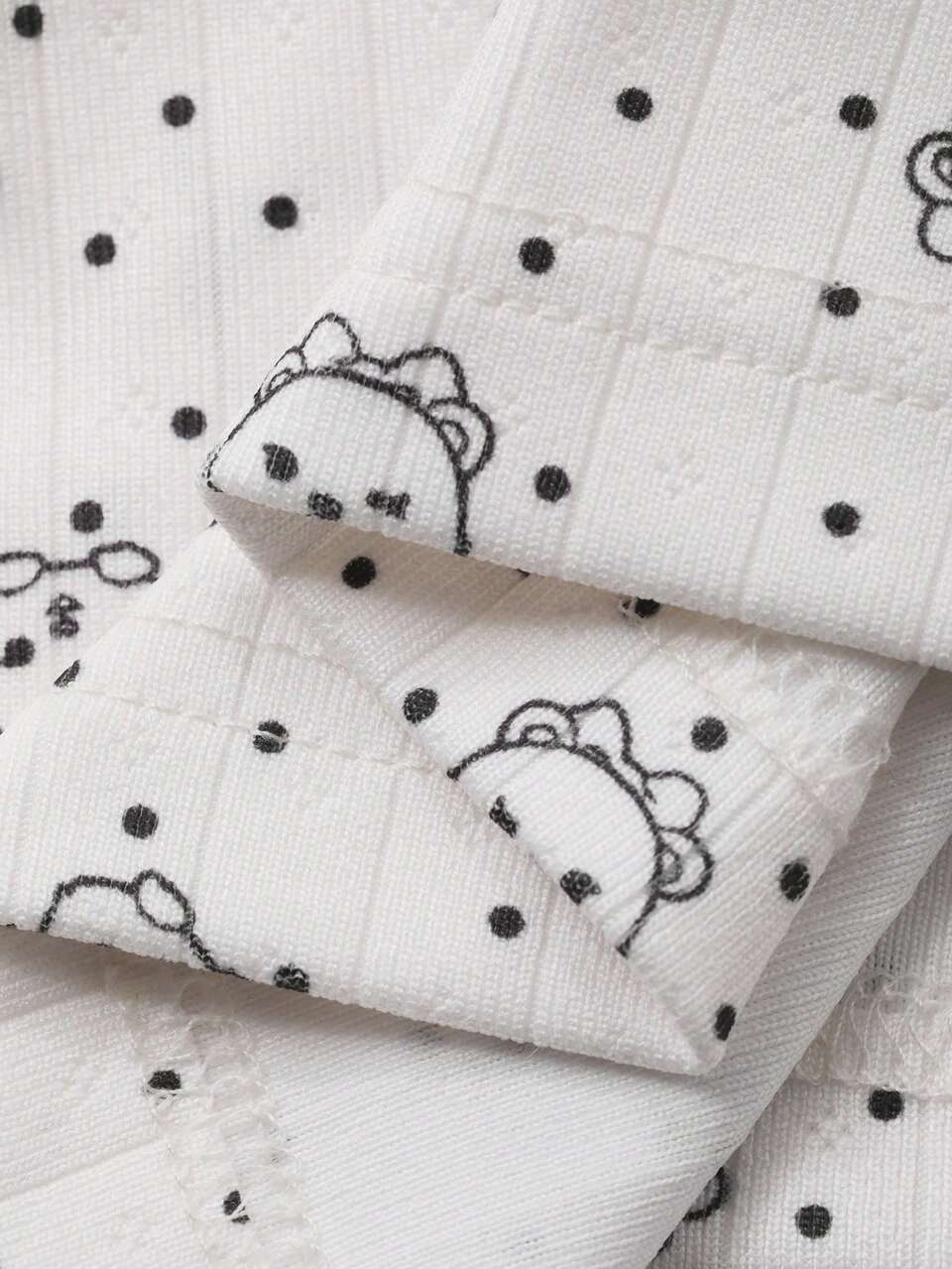 Polka Dot Bear & Floral Pattern Loose Women Pajama Set
