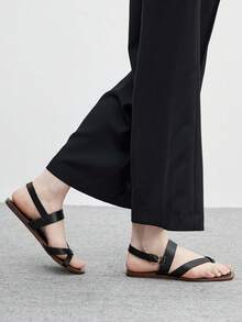 CUCCOO BIZCHIC Women's Shoes Buckle Cross Design Daily Versatile Fashion Flat Sandals Summer Shoes - Black - View 5