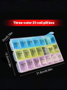 1pc 21 Grid Large Capacity Portable Pill Organizer Blue Yellow Pink Colors 7 Day Weekly Medicine Box With Flip Lid Morning Noon Night Compartments Dustproof Clean Travel Storage Case For Adults Men Women Daily Use Home Office Trip Summer Essentials - Random Color - View 5