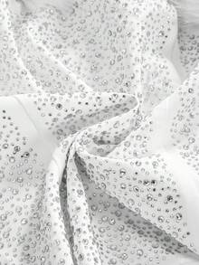 ROMWE Avant Fringed Rhinestone Embellished Women's Bandeau Top, Party - White - View 4