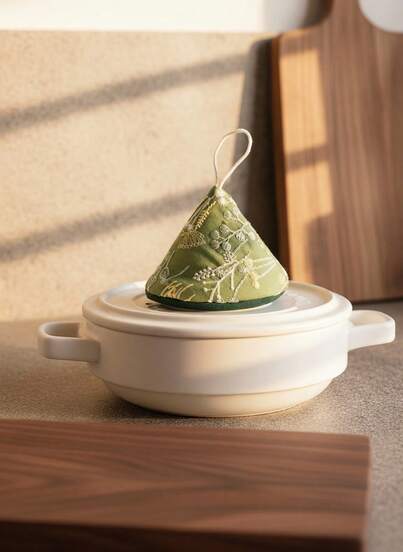 Cirelle Broderad grytlappsvante - Bomullslinne Värmebeständig locklyftare & kastrullhandtagsskydd, Rustikt kökstillbehör