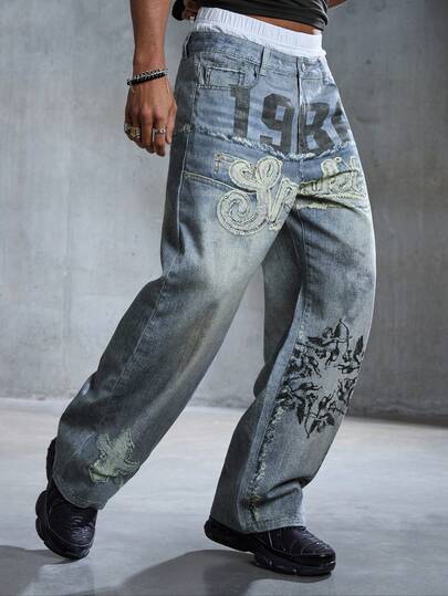 Street Life Jeans casuales y versátiles con bolsillo parche, de corte holgado para uso diario