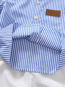 男童条纹领衬衫+短裤两件套，不含配饰，适合生日派对、晚宴、婚礼、洗礼、情人节等正式场合。 - 藍色 - 查看 5