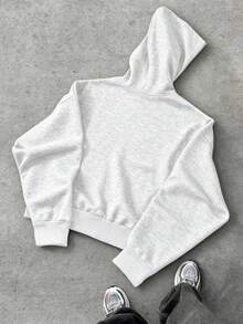 Manfinity Hypemode Plus Size Men's Solid Color Casual Zip-Up Hoodie Sweatshirt - Grey - View 5