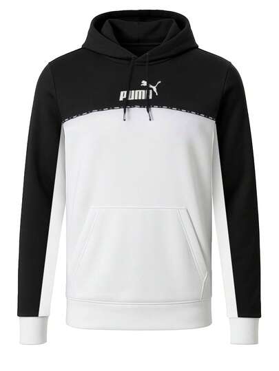 Puma Essentials Block X Tape Men Hoodies Black White
