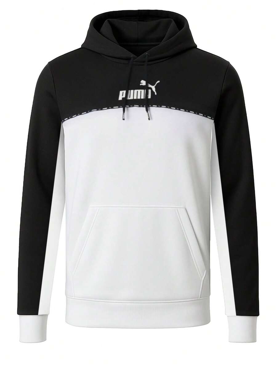 Puma Essentials Block X Tape Men Hoodies Black White - White - View 1