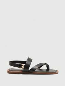 CUCCOO BIZCHIC Women's Shoes Buckle Cross Design Daily Versatile Fashion Flat Sandals Summer Shoes - Black - View 8