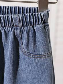 SHEIN 2 件套年轻男孩时尚套装：橄榄绿色针织圆领长袖运动衫和仿口袋牛仔长裤休闲装，适合日常穿着、上学、旅行、度假、休闲、夏季 - 墨綠色 - 查看 5