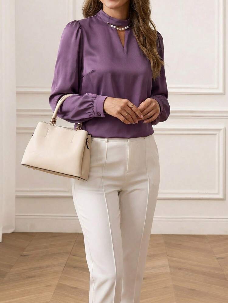 Business Casual Woman Long Sleeve Shirtfall Women Clothes Women's Solid Color Hollow Long Sleeve Simple Casual Blouse