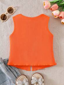 SHEIN Áo ba lỗ cổ tròn không tay họa tiết nơ nhiều màu cho bé gái - trái cam - Xem 2