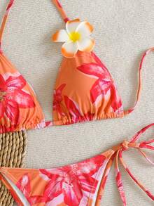 Sunnyshic 女士热带印花两件式比基尼套装，休闲度假装 - 彩色 - 查看 4