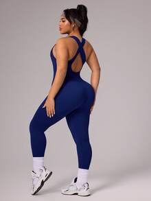 Rhythm Era 海军蓝罗纹连体裤，高弹力，活动自如，适合深蹲和劈叉等动作。