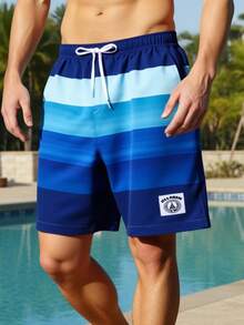 SHEIN Maillot de bain rayé bleu pour adolescent, confortable, à la mode, polyvalent et doux, idéal pour le quotidien, le sport, les vacances à la plage, les festivals de musique, les vacances, le printemps et l'été. - Bleu azur - Voir 4