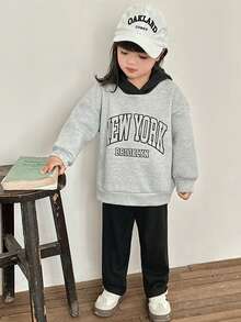 Zikori Little Byeori Young Girl Casual Vintage Letter Print Color Block Sweatshirt - Grey - View 1