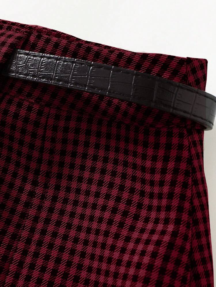 EMERY ROSE Retro Plaid Mid-Length Skirt For Women, Autumn - Red - View 3