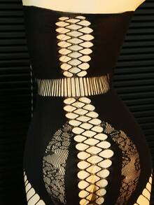 Falda de malla sexy con bandeau de unicolor y rasgado para mujer - Negro - Ver 9