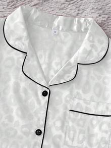 SHEIN Bộ 3 đồ ngủ lụa giả cổ họa tiết da báo thanh lịch dành cho nữ, quần short tay ngắn và quần dài - trắng - Xem 7