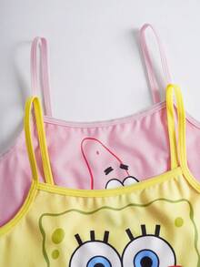 SpongeBob SquarePants | SHEIN Young Girl Cartoon Pattern Camisole Top And Boyshorts Panties Lingerie Set - Multicolor - View 3