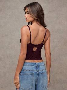 SHEIN BAE Áo corset ren gợi cảm đa năng dành cho nữ, thích hợp mặc đi chơi, hẹn hò, dự tiệc theo chủ đề, đi xem hòa nhạc, đêm giao thừa, tiệc Giáng sinh. - Màu Tím - Xem 2
