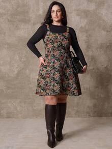 Juhart Váy midi không tay jacquard thanh lịch cỡ lớn dành cho đi làm - Nhiều màu - Xem 6