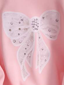 SHEIN Genkimix Kids Girls' Casual Korean Style Lace Patchwork Embroidered Collar Flare Sleeve Sweatshirt, Suitable For Outings, School, Commuting