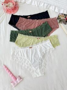 5pcs/Pack Plus Size Women Lace Patchwork Comfortable Briefs - Multicolor - View 1