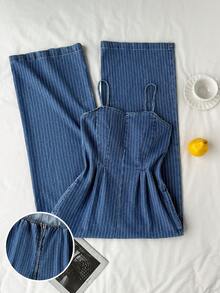 Comfortcana Combinaison salopette en jean rayé pour femmes