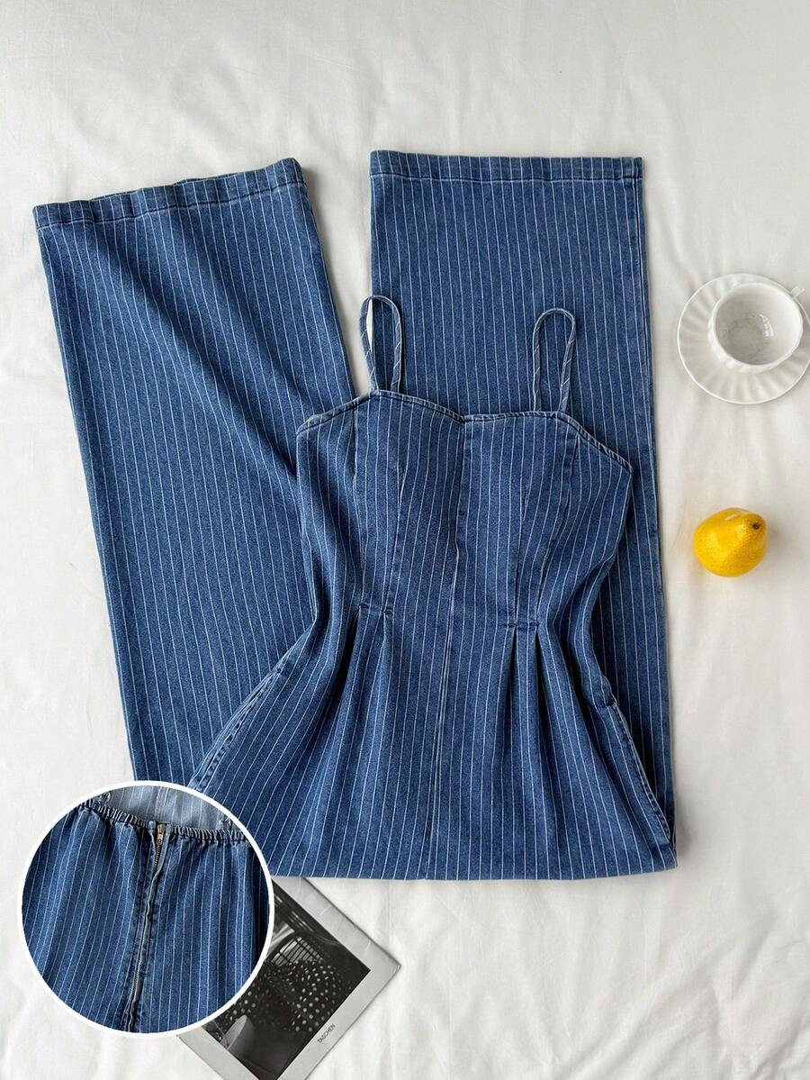 Comfortcana Combinaison salopette en jean rayé pour femmes