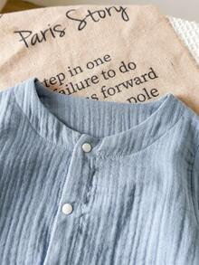 Playful Pals 新生儿V领开裆100%纯棉双层褶皱面料长袖连体衣，带裤脚收口 - 彩色 - 查看 6