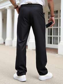 Manfinity Homme Men's Solid Color High Waist Pocket Casual Office Commute Suit Pants For Ceremony - Black - View 4