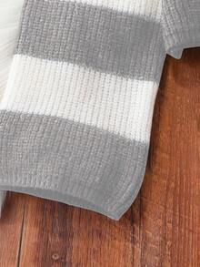 2 pièces Ensemble pull tricoté à manches longues rayé décontracté et pantalon ample taille haute, coupe ajustée et style navetteur - Gris - Voir 3