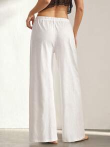 Ocili Women's Loose Fit Bamboo Knit Drawstring Ankle Length Pants, Comfortable Cotton Loungewear Bottom - White - View 2