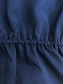 Resyla 女士披肩领收腰长袖衬衫裙，时尚百搭，适合度假和聚会 - 藏蓝色 - 查看 5